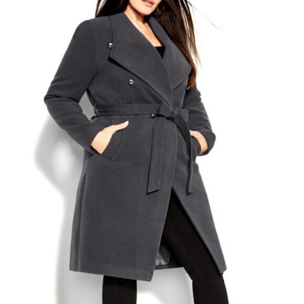 City Chic‎ Women's Sassy Military Coat Jacket Elegant Overcoat PartyCharcoal S12